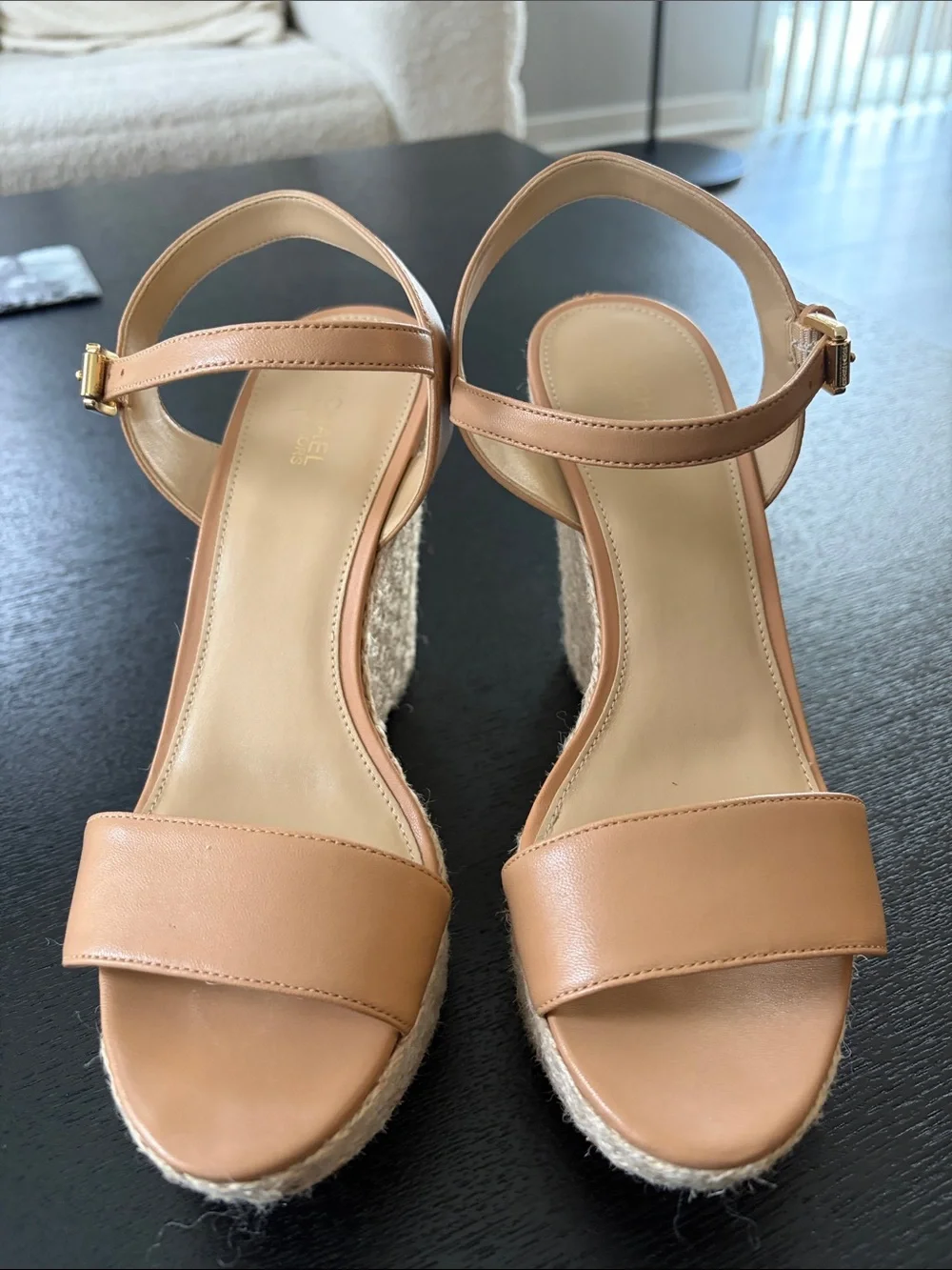 MICHAEL Michael Kors Tan Espadrille Wedge Sandals with Ankle Strap